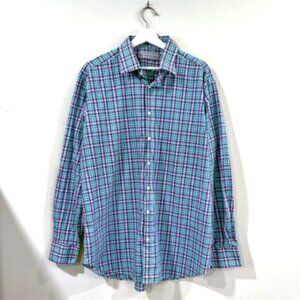 Etro Men’s 45 XXL Checkered Button-Up Dress Shirt Purple Green Blue Cotton Italy
